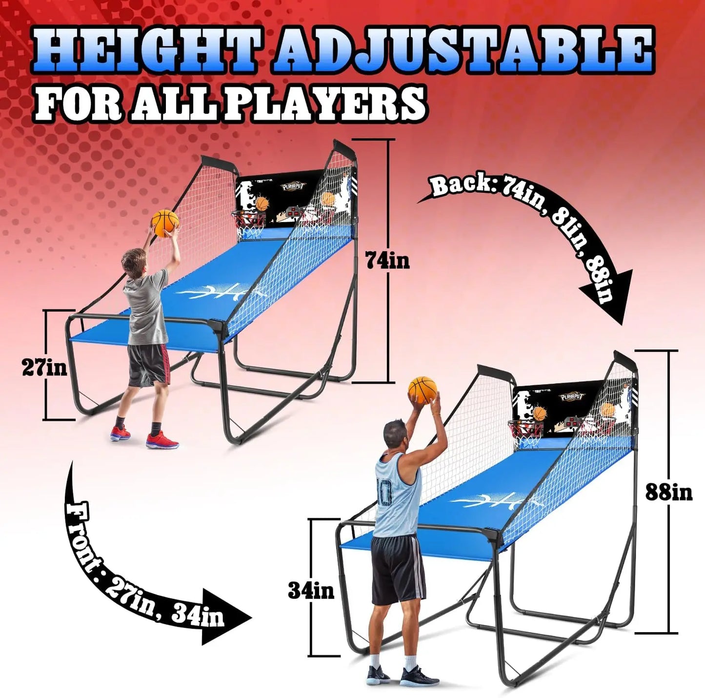 Indoor Basketball Arcade Game With 8 Modes LED Display Foldable Design