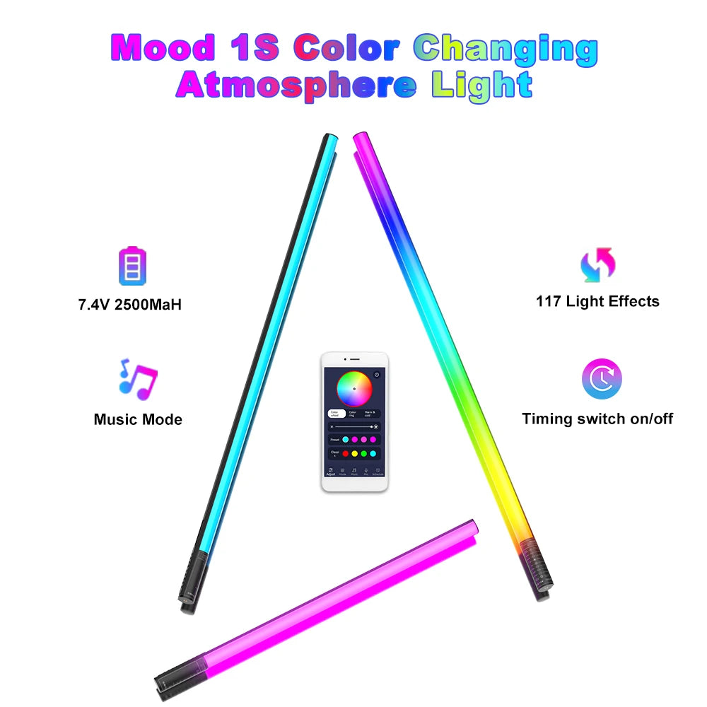 LUXCEO 2-pack 4ft RGB LED Light Tripod Set DJ Lighting Stick Bluetooth APP Control Atmosphere Lamp for Dance Club/Party/Wedding