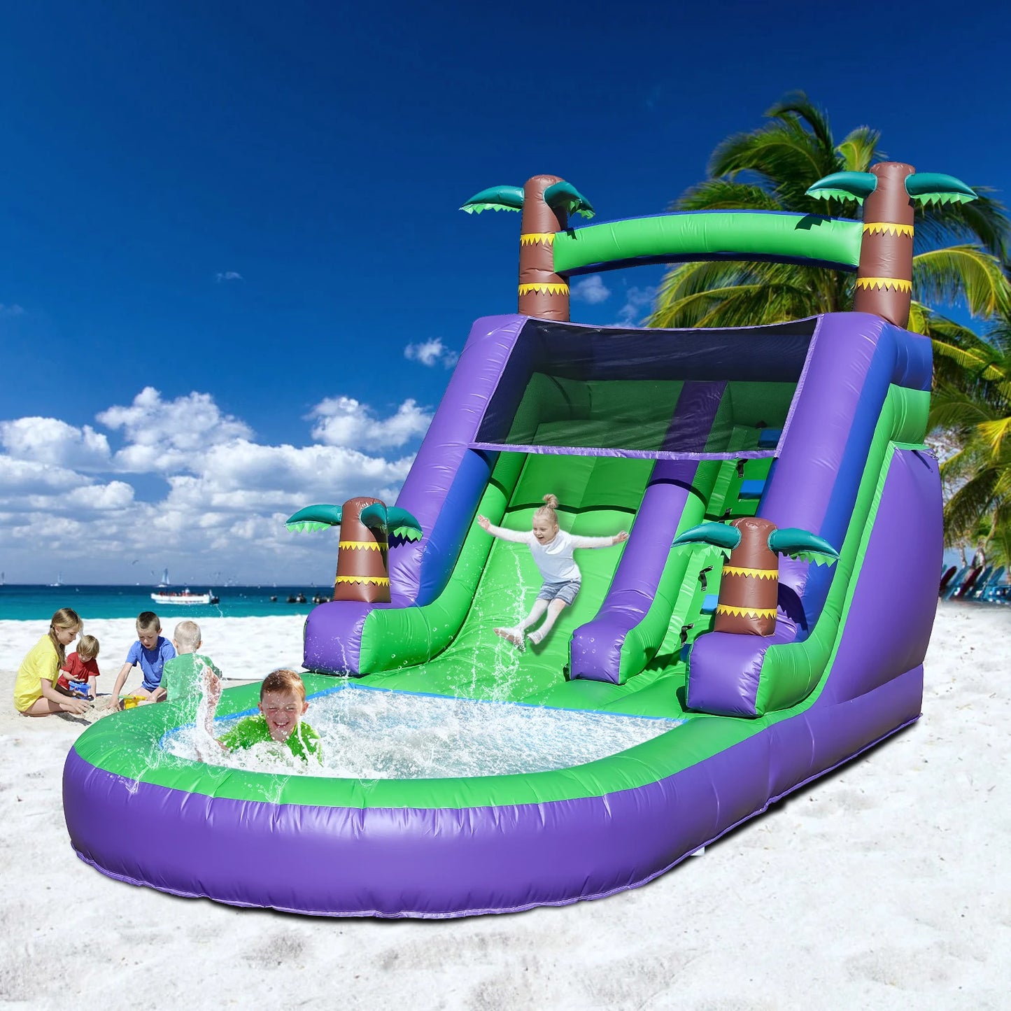 RTS Inflatable Giant PVC Bounce House Tropical Water Slide