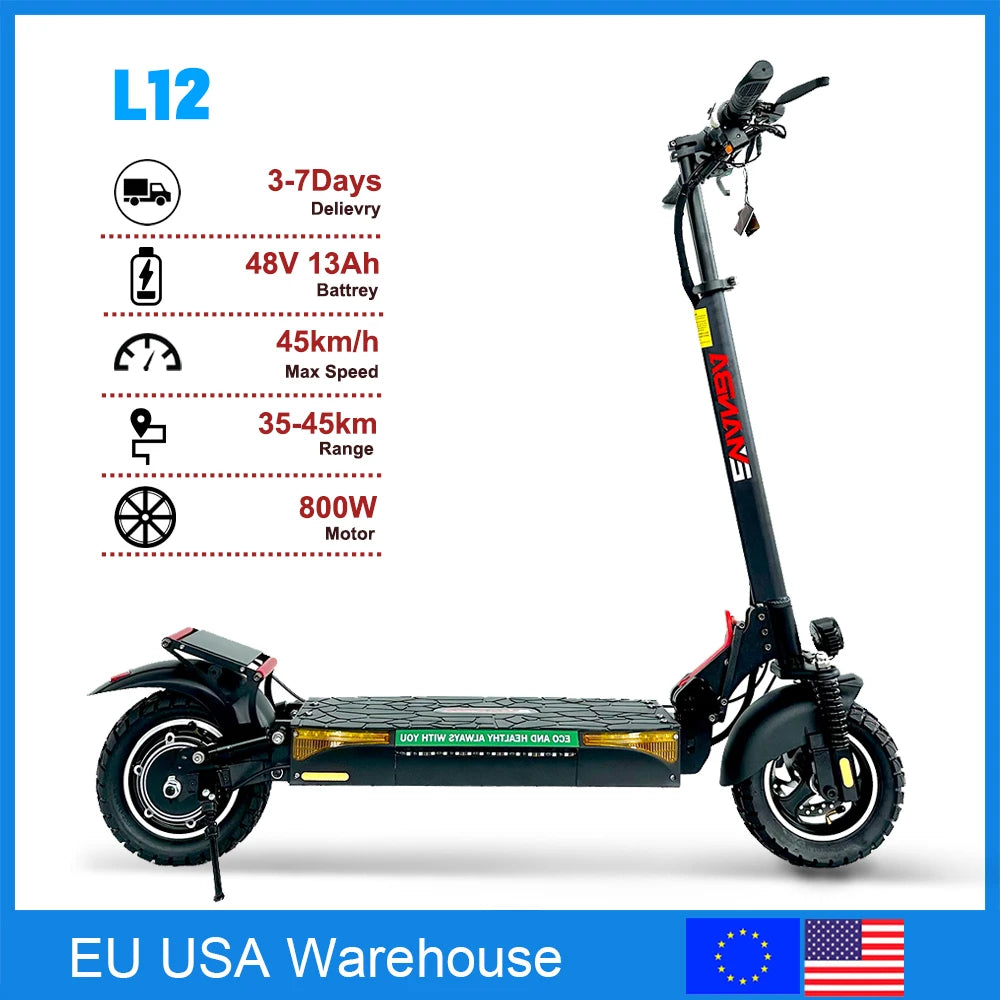 L12 Max 800W 48V Folding Electric Scooter Off Road Tires