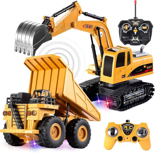 Joyfy RC Excavator and Truck Remote Control Vehicle Set