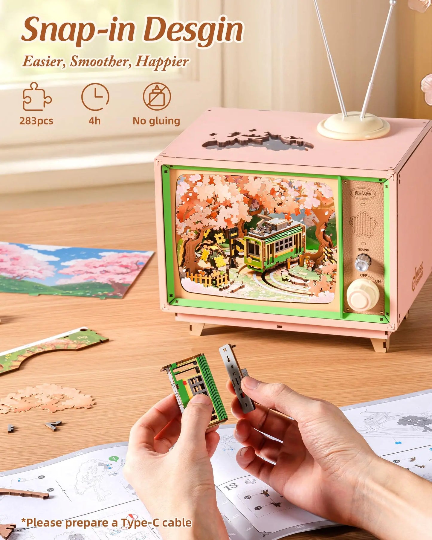 Robotime Sakura Dreamy Tour DIY Music Box 3D Puzzle Lights