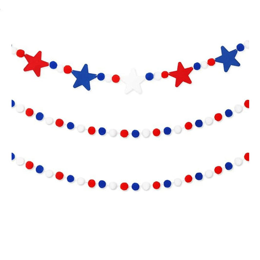 NONECN Patriotic Stars and Stripes Felt Garland for July 4th