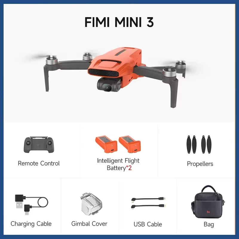 FIMI MINI 3 Camera Drone AI Night Video 4K Wind Resistant RC Quadcopter