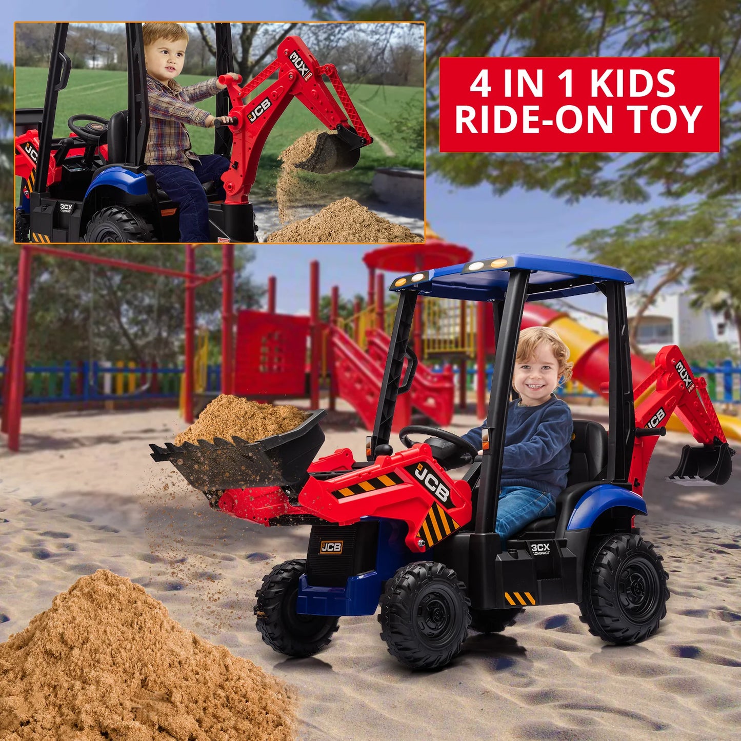 4 In 1 Ride On Excavator Bulldozer 12V Electric Vehicle