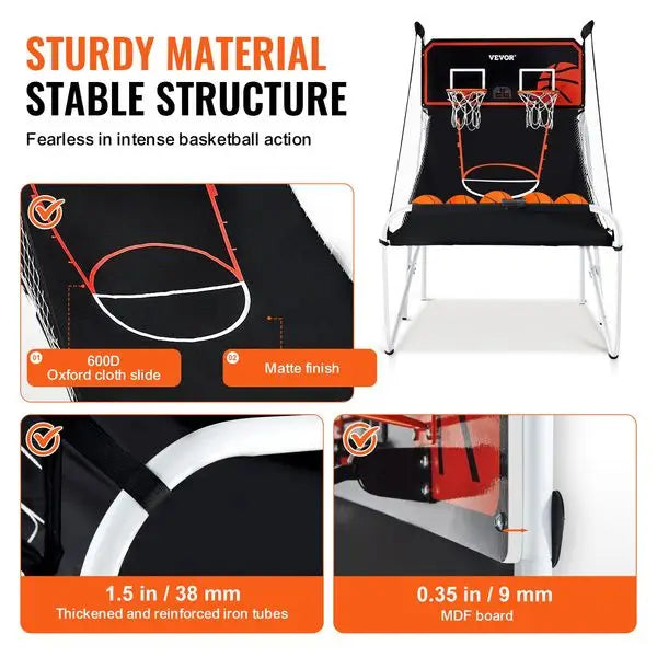 Foldable Indoor Basketball Arcade Game With Dual Hoops