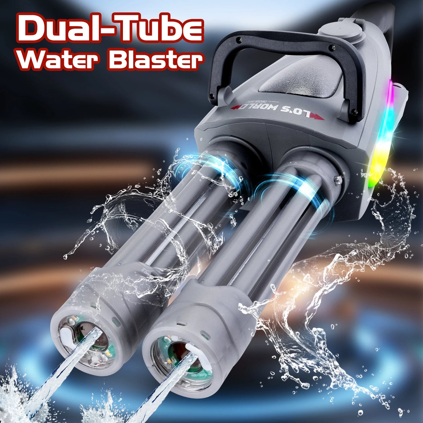 Kids Electric Water Gun LED Double Barrel Blaster With Backpack