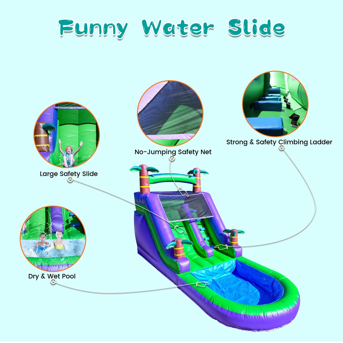 RTS Inflatable Giant PVC Bounce House Tropical Water Slide