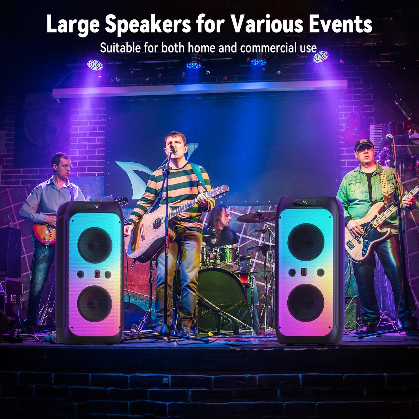 FanFun 500W Bluetooth Karaoke Speaker With LED Party Light Two Microphones