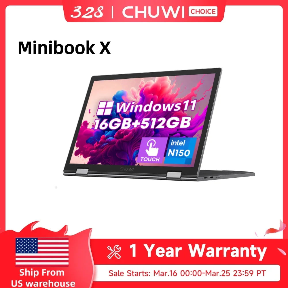 CHUWI MiniBook X 2in1 Laptop Intel Celeron N150 512GB SSD
