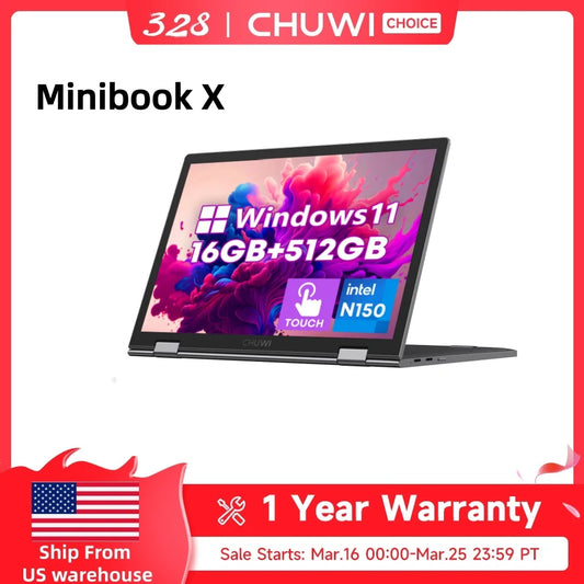CHUWI MiniBook X 2in1 Laptop Intel Celeron N150 512GB SSD