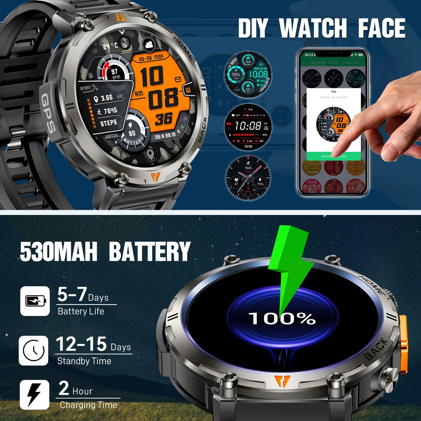 EIGIIS Bluetooth Call Smartwatch For Men With Heart Rate Monitor