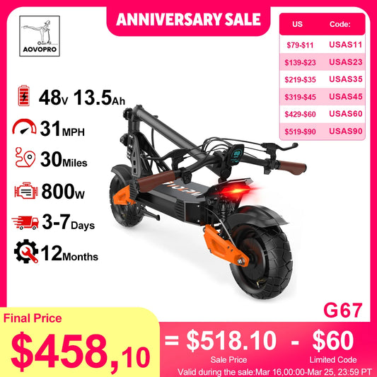 AOVOPRO G67 Off Road Electric Scooter With Dual Suspension