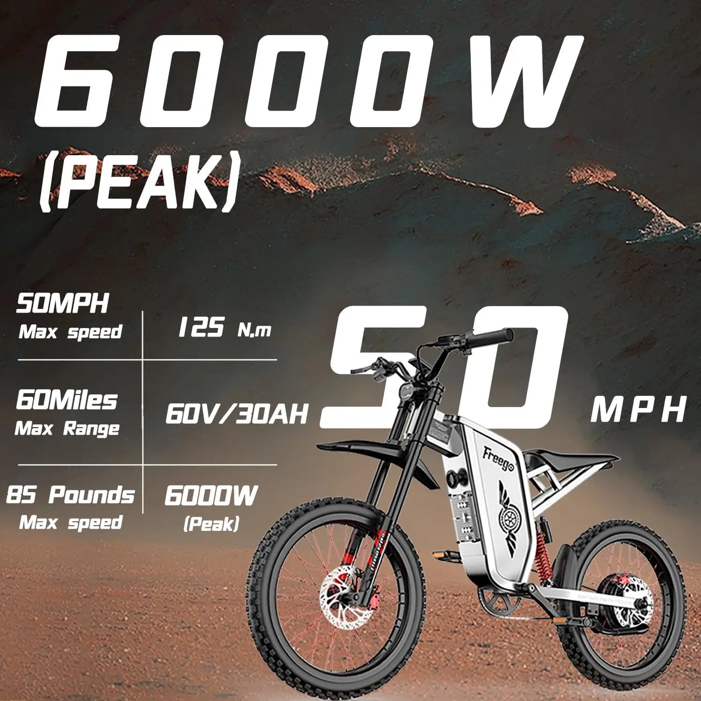 Electric Dirt Bike Pro 6000W Peak Motor 1800Wh Battery