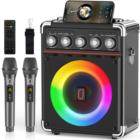 FanFun Karaoke Speaker With Microphones And DJ Lighting PA System