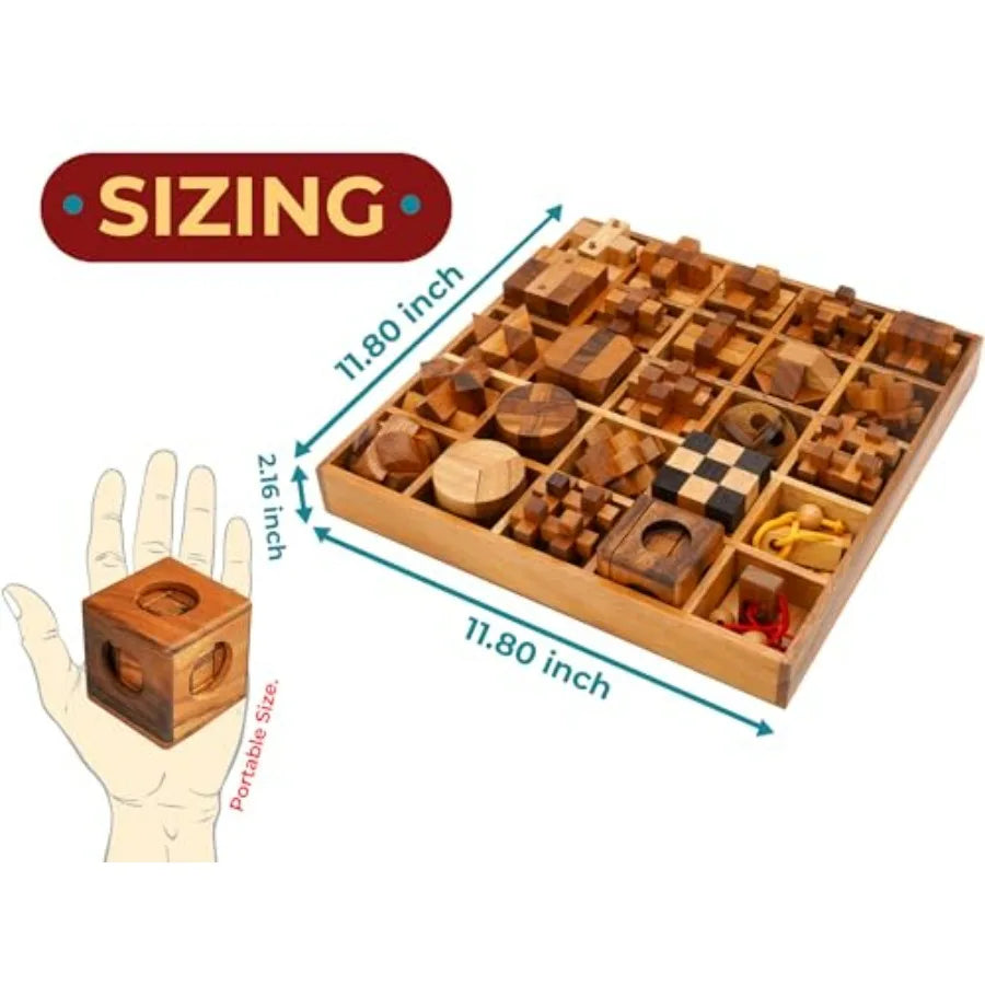 Wooden 25 In 1 Brain Teaser Puzzles For Adults And Teens