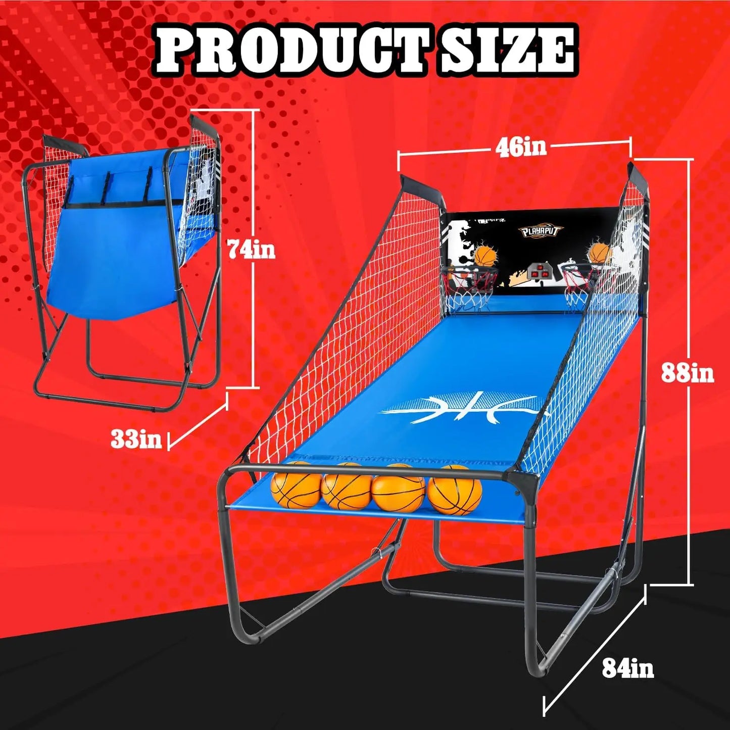Indoor Basketball Arcade Game With 8 Modes LED Display Foldable Design
