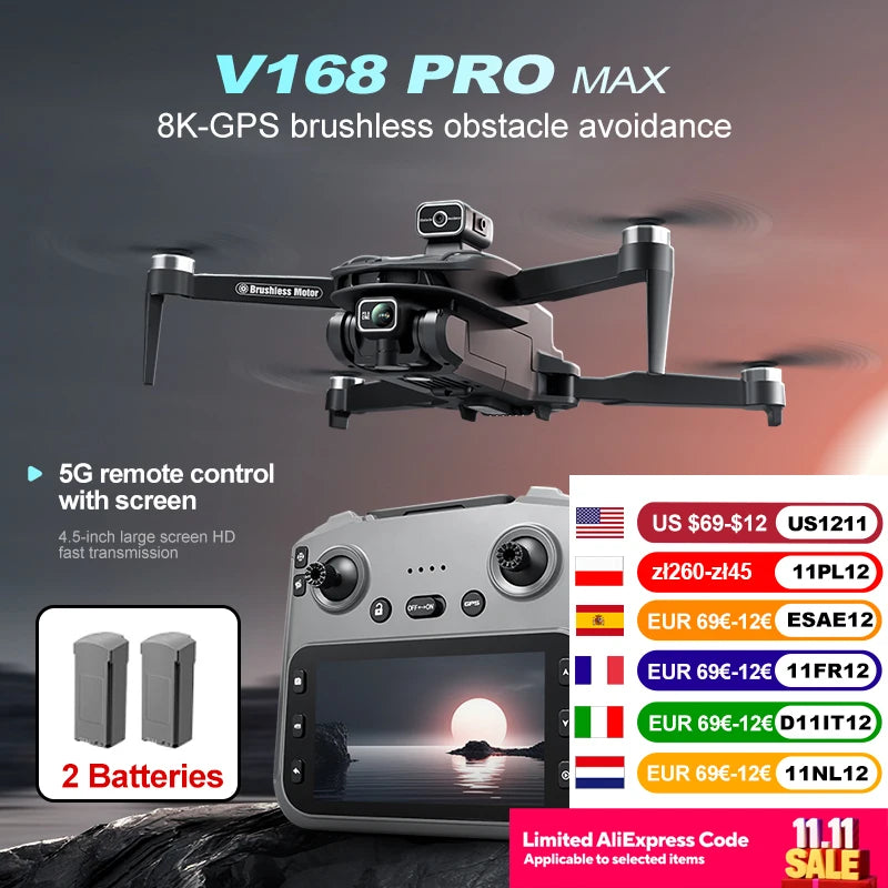 V168 Max Mini Drone Dual Cameras 5G WiFi FPV Remote