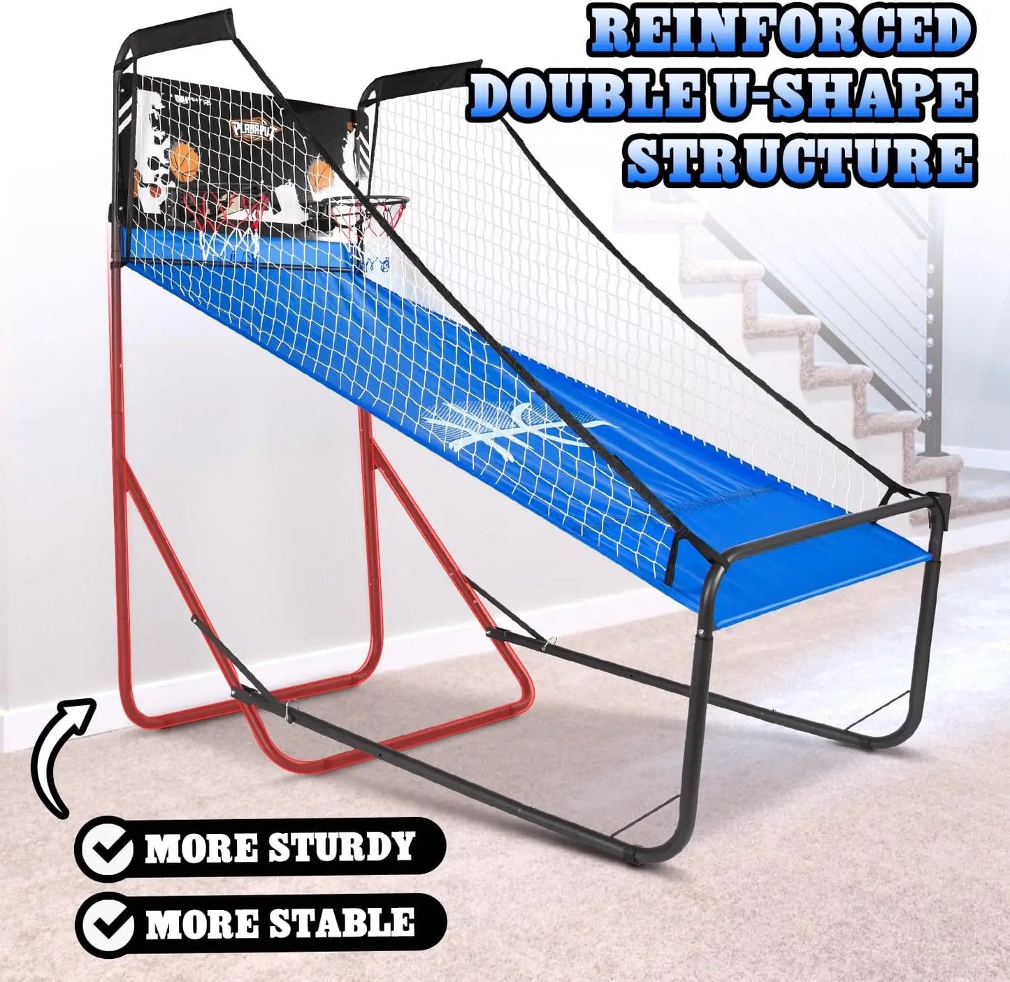 Indoor Basketball Arcade Game With 8 Modes LED Display Foldable Design