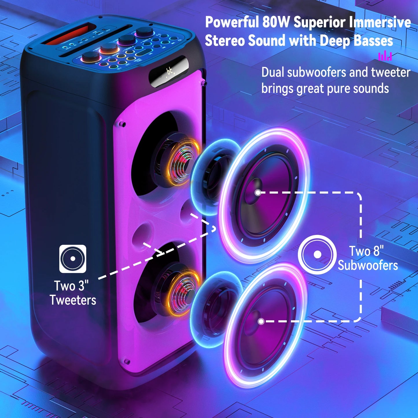 FanFun Karaoke Bluetooth Speaker With LED Lights And Microphones