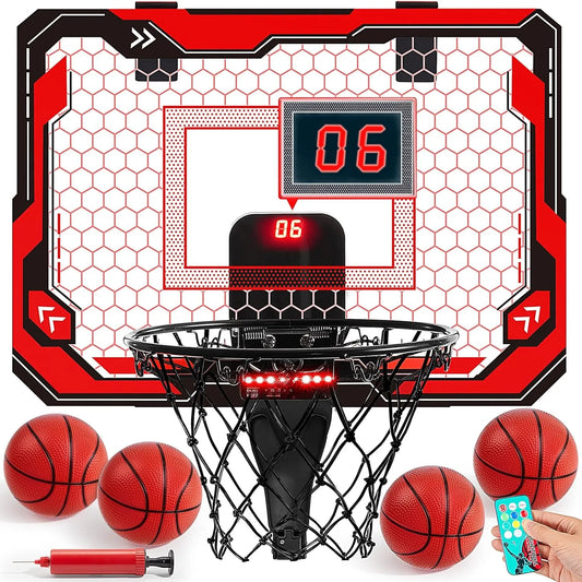 Joyfy Over-the-Door Mini Indoor Basketball Hoop With Light Up Scoreboard