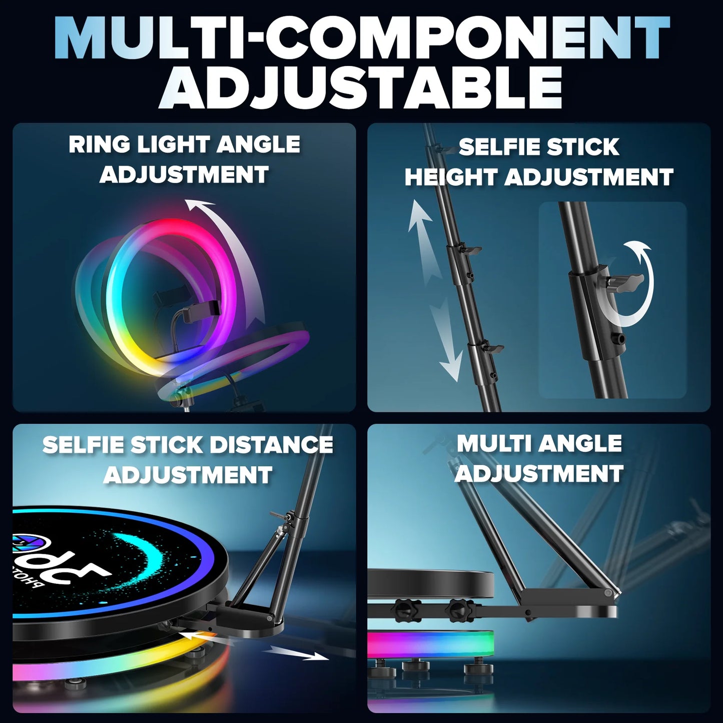 360 Photo Booth Rotating Machine With RGB Ring Light Case