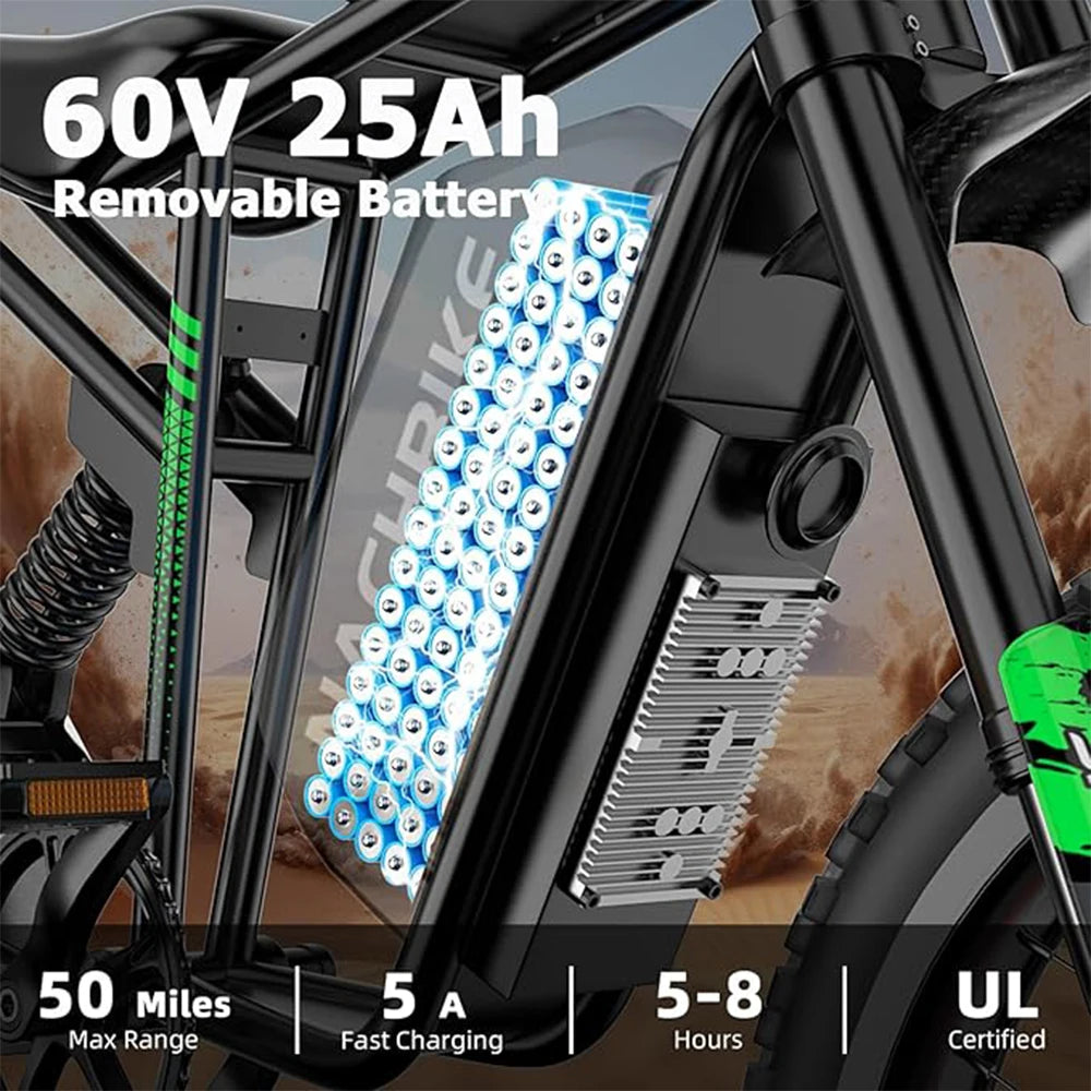 6000W Electric Dirt Bike 60V 25Ah Dual Hydraulic Brakes
