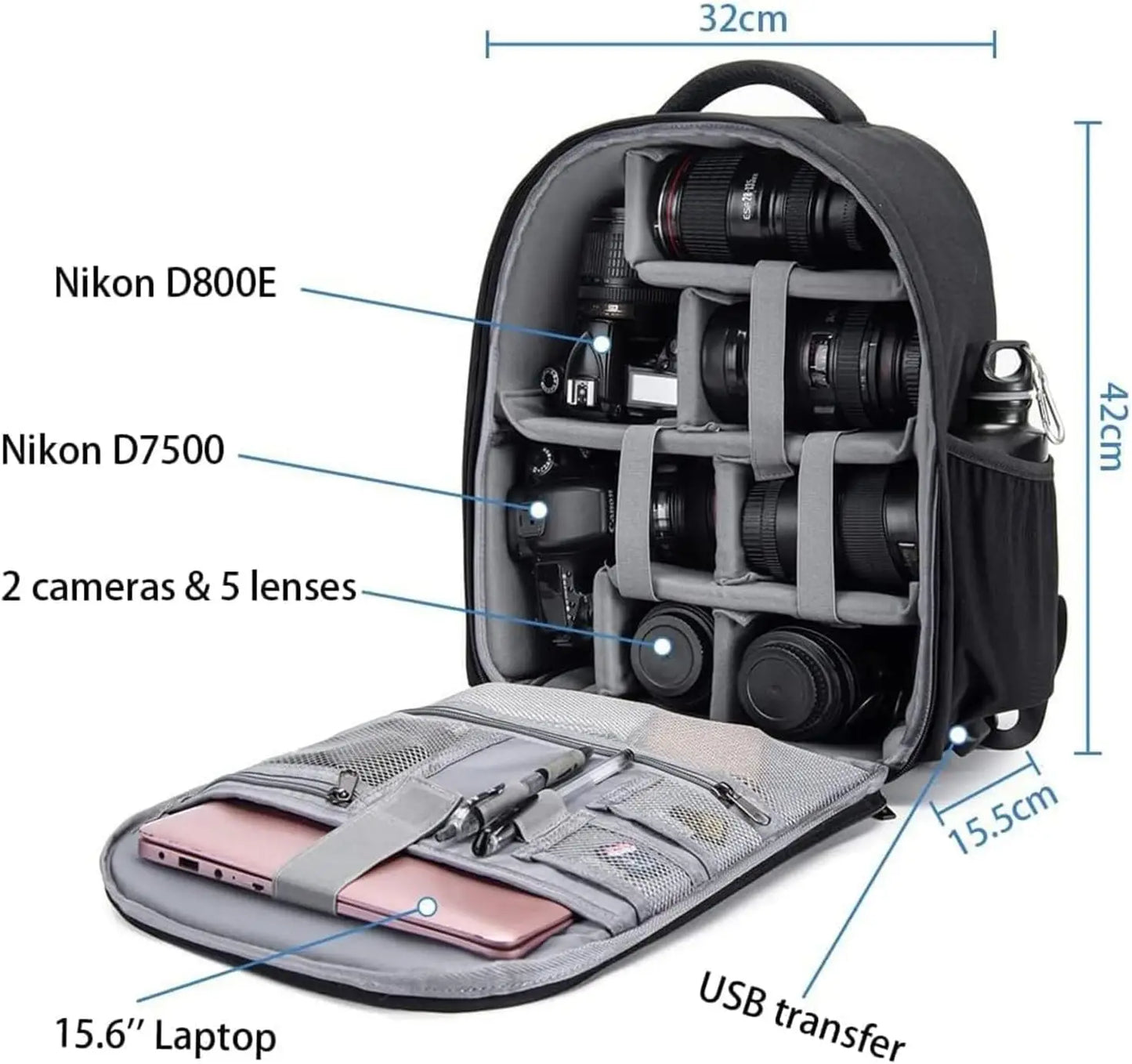 XMSJ DSLR Camera Backpack With USB Charging And Rain Cover