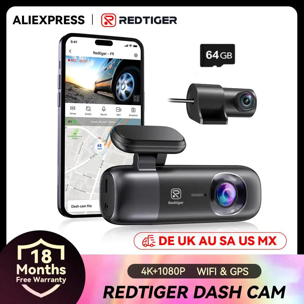 Redtiger F9 Dashboard Cam 4K Front and Rear GPS CarCam