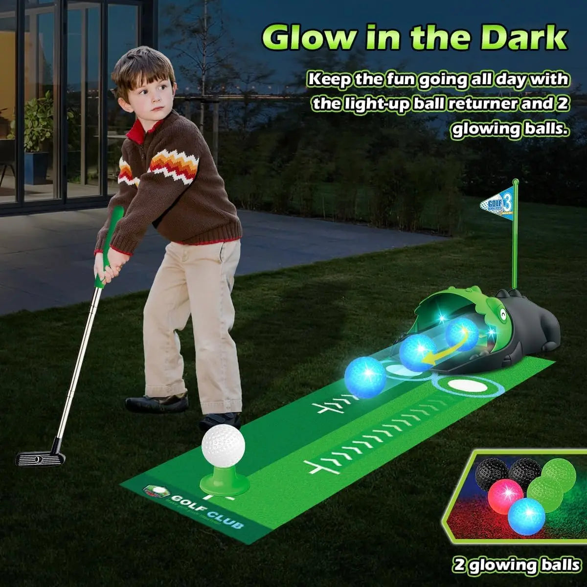 VATOSCN Kids Golf Set Auto Return Night Light Golf Balls