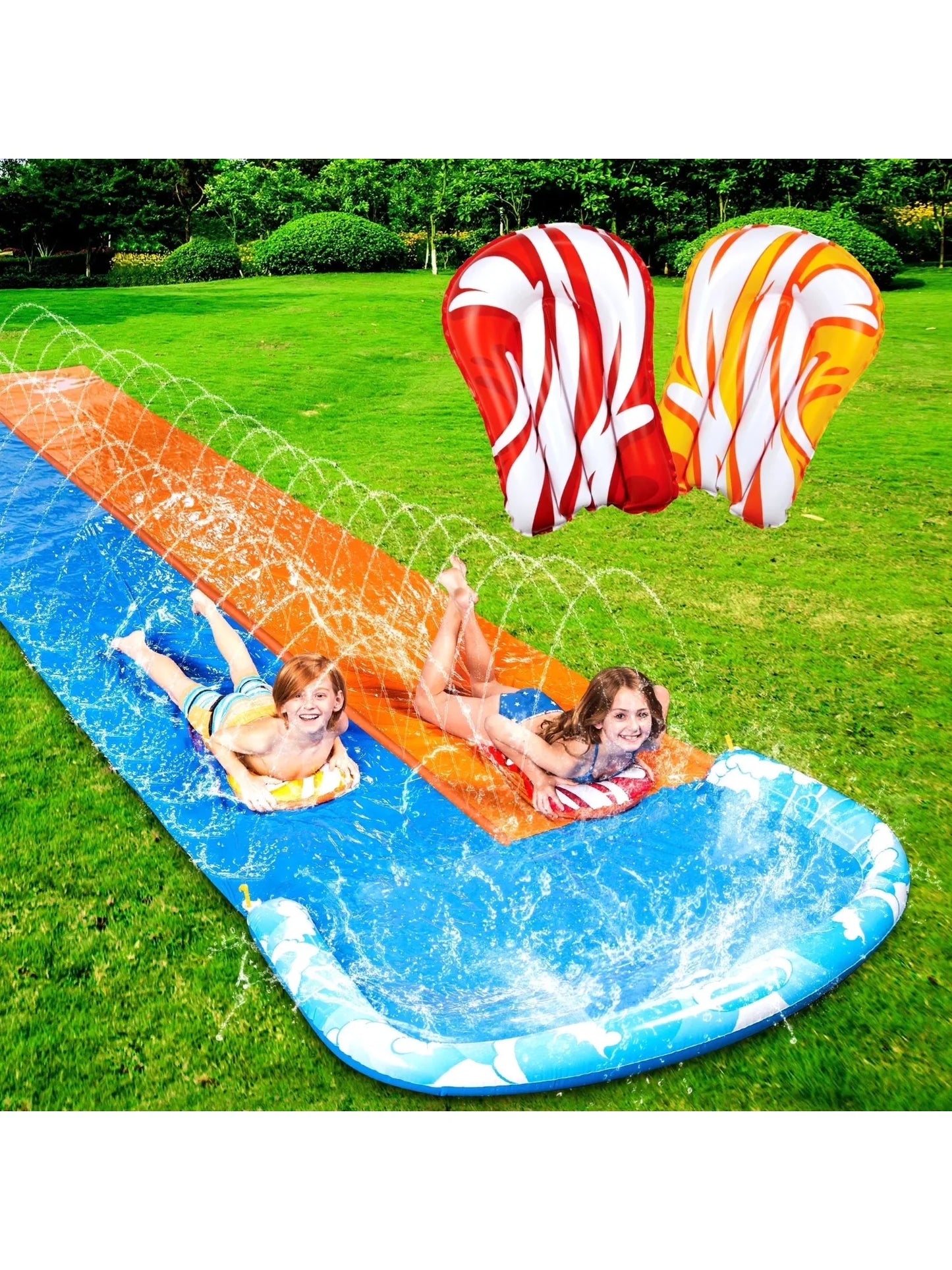 Joyfy Water Slide With Bodyboards And Sprinkler For Kids Outdoors