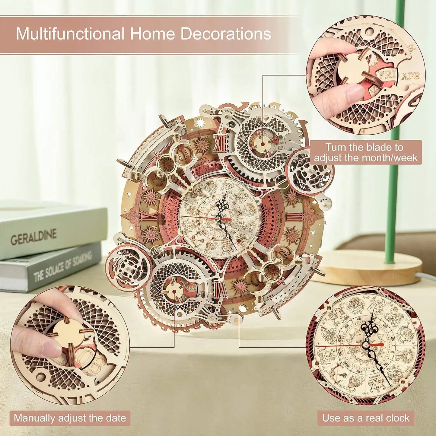Robotime 3D Wooden Wall Clock Puzzle Kit For Mechanical Building