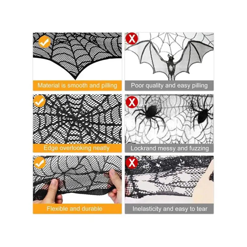 NONECN Halloween Mantle Scarf Spider Web Bat Design For Fireplace