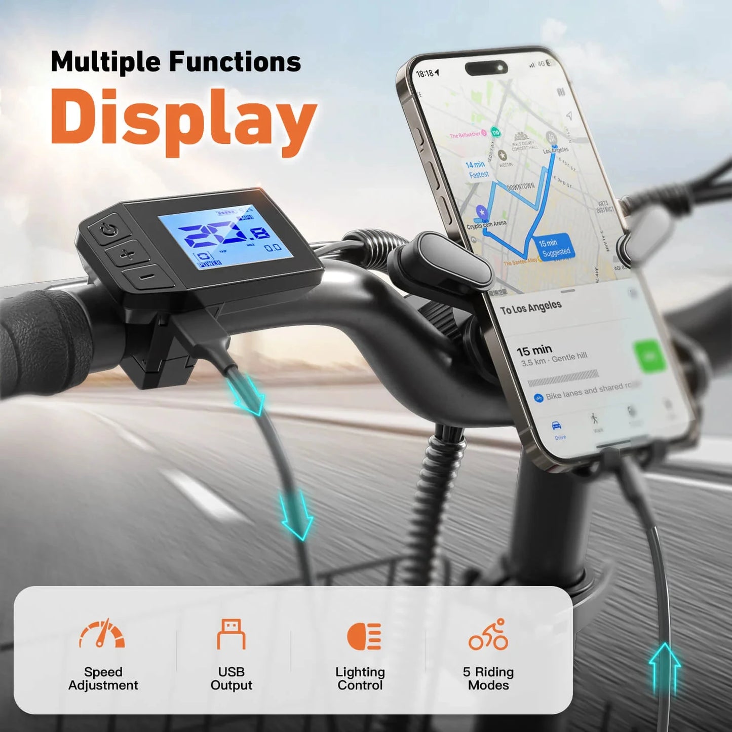 QRONGE 1000W Folding Electric Bike With 70 Mile Range Basket