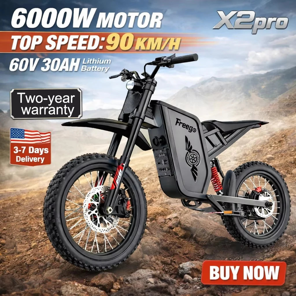 Freego X2 Pro Electric Motorcycle For Adults 6000W Off Road Ebike 1800Wh Battery