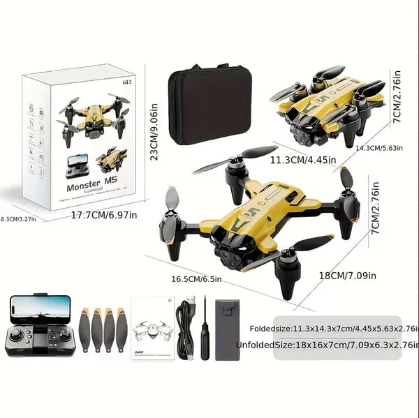 M5 Drone Foldable Quadcopter With Triple HD Cameras For Beginners