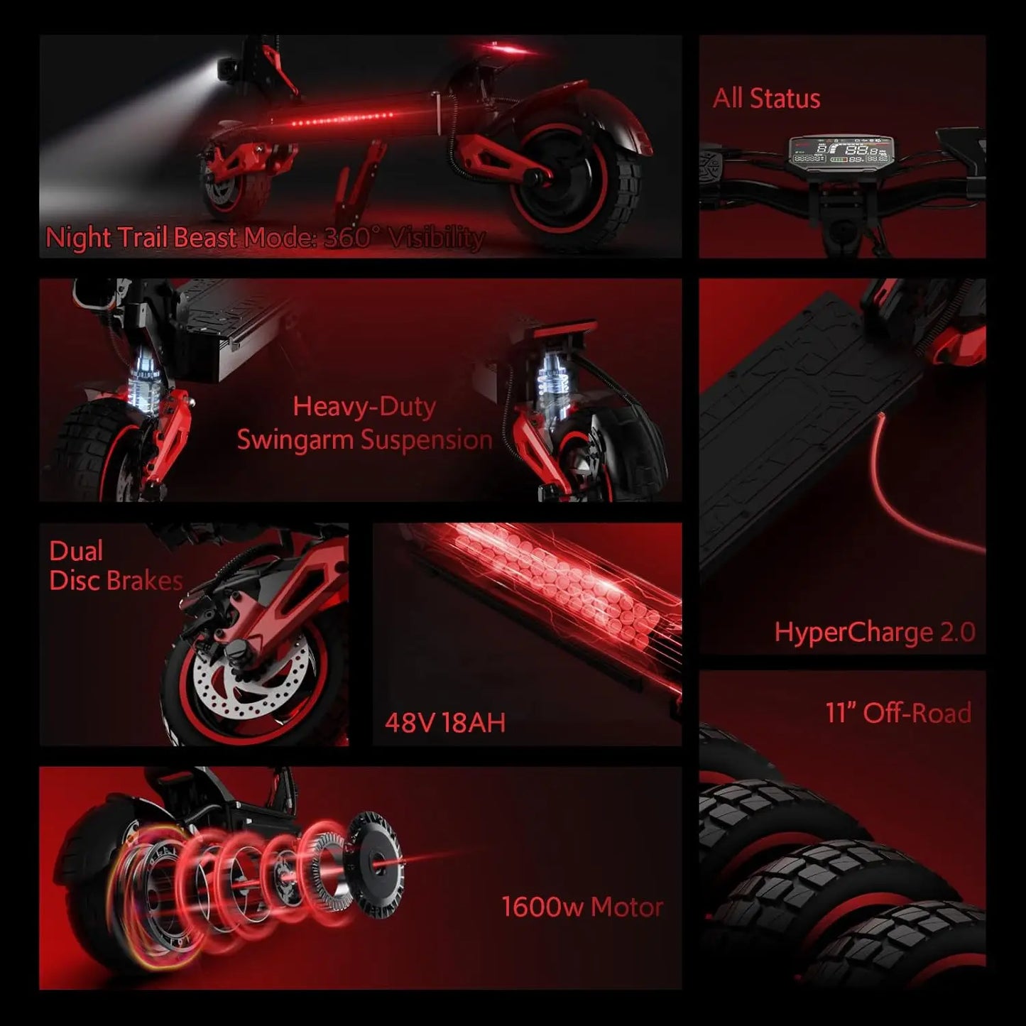 Electric Scooter 1600W 48V 18Ah Folding Off Road 32 MPH