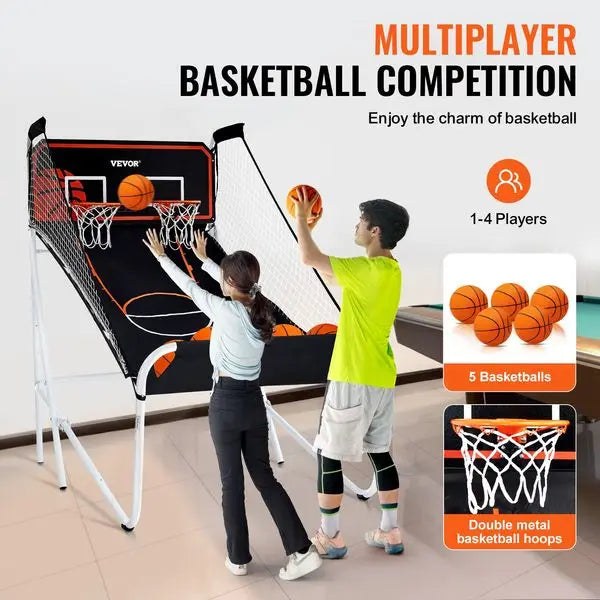 Foldable Indoor Basketball Arcade Game With Dual Hoops